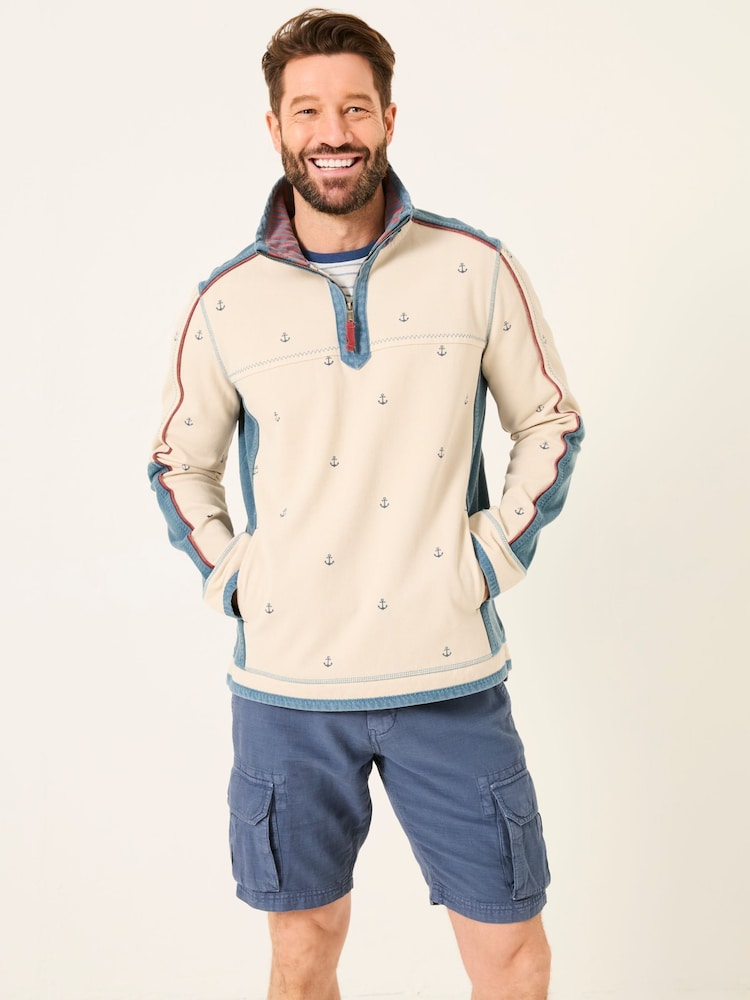 Fat Face Natural 100% Cotton Airlie Panel Quarter Zip Sweat Top