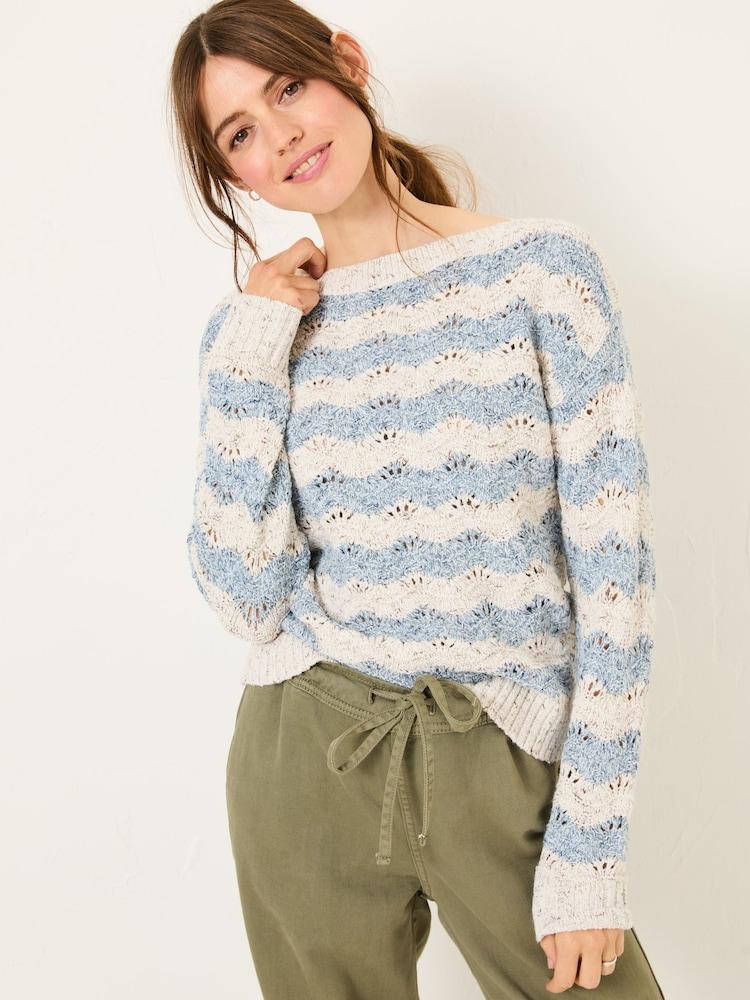 Fat Face Natural Edith Texture Stripe Knitted Jumper