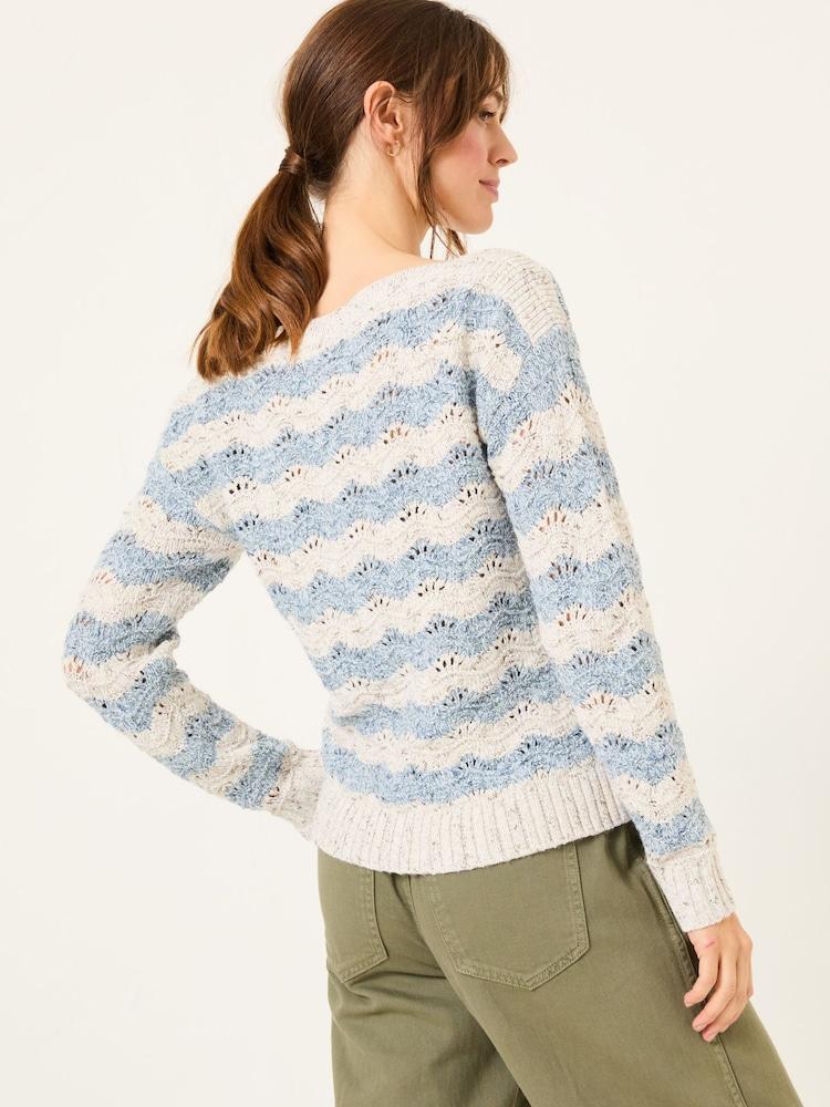 Fat Face Natural Edith Texture Stripe Knitted Jumper