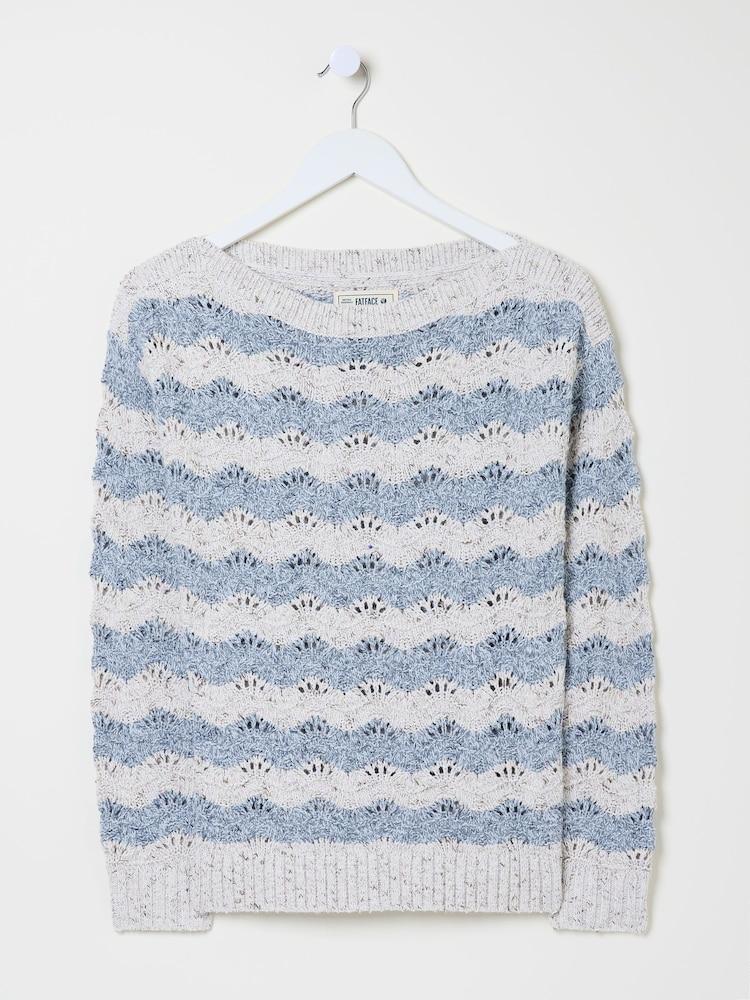 fat face Natural Edith Texture Stripe Knitted Jumper
