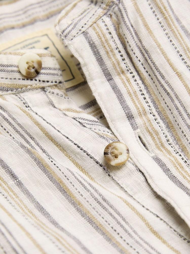 fat face Natural Grandad Short Sleeve Linen Stripe Popover 100% Linen Shirt