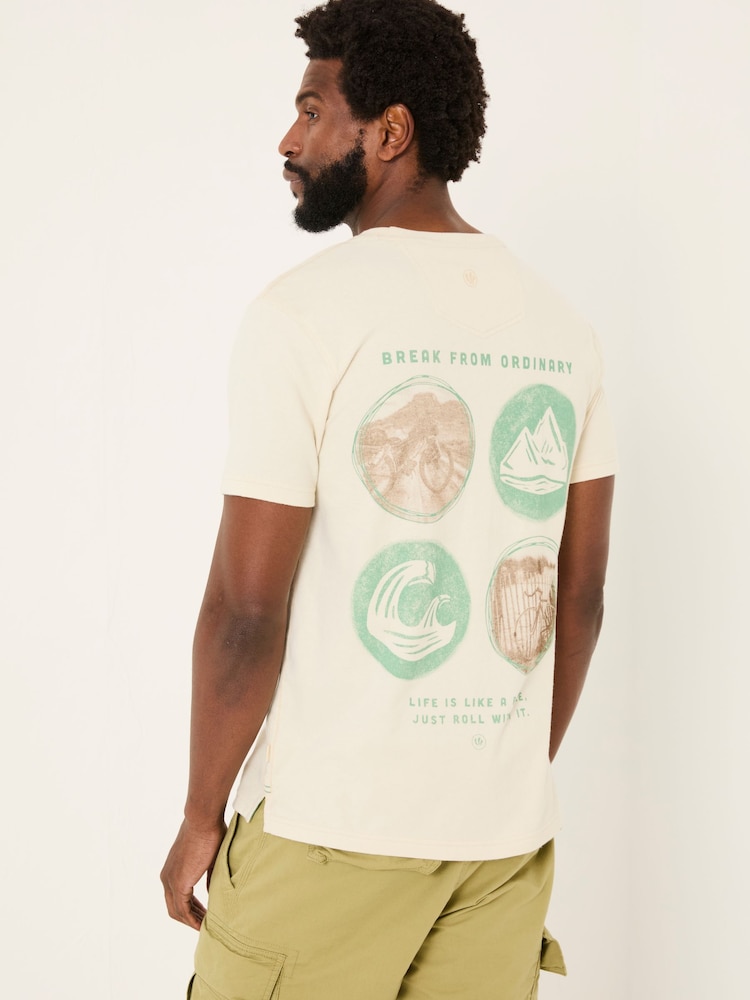 Fat Face Natural Just Roll With It 100% Cotton Short Sleeve Graphic T-Shirt