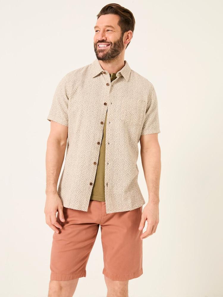 Fat Face Natural Short Sleeve Diamond Tile Print Shirt