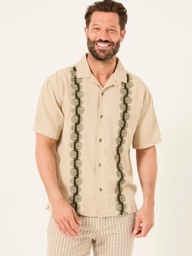 Fat Face Natural Short Sleeve Embroidered Floral 100% Cotton Shirt