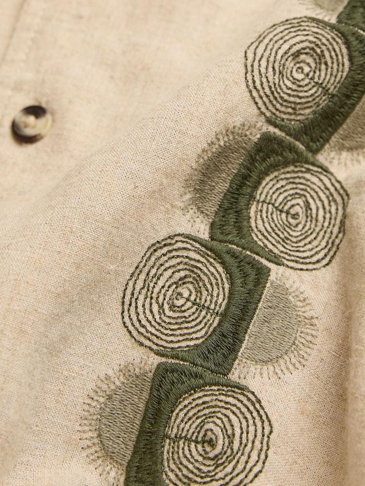 fat face Natural Short Sleeve Embroidered Floral 100% Cotton Shirt