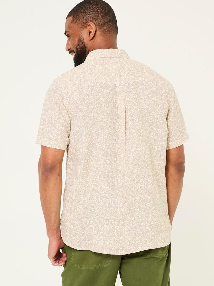 Fat Face Natural Short Sleeve Linen Leaf Print 100% Linen Shirt