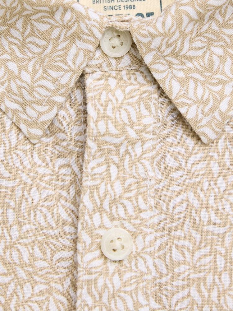 fat face Natural Short Sleeve Linen Leaf Print 100% Linen Shirt