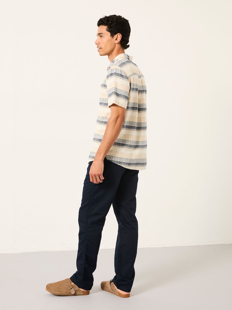 Fat Face Navy Cotton Linen Straight Pull On Trousers