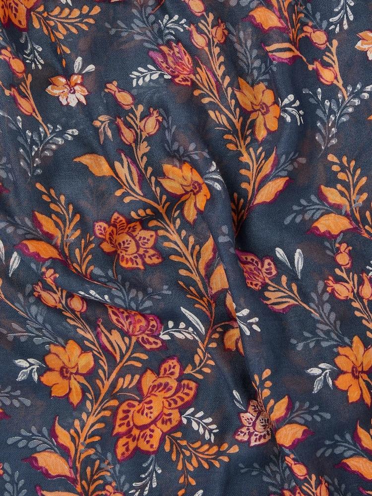 Fat Face Navy Folk Floral Printed Lightweight Scarf