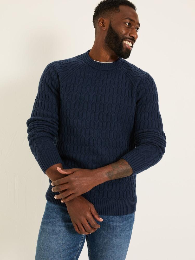 Fat Face Navy Hinton Textured Knitted Crew Neck Jumper