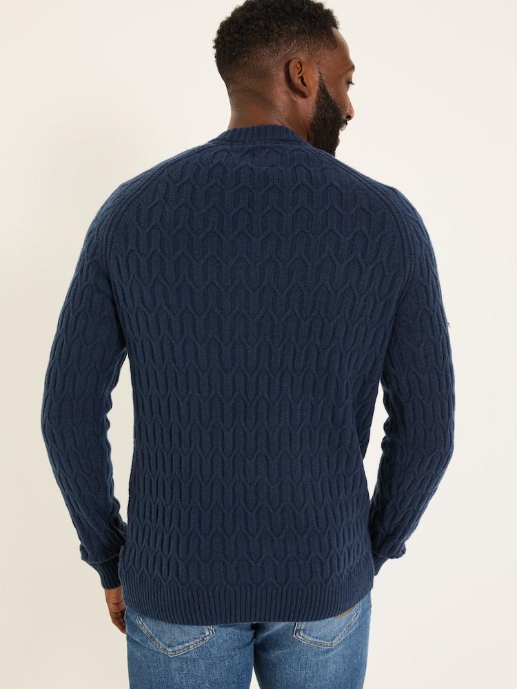 Fat Face Navy Hinton Textured Knitted Crew Neck Jumper