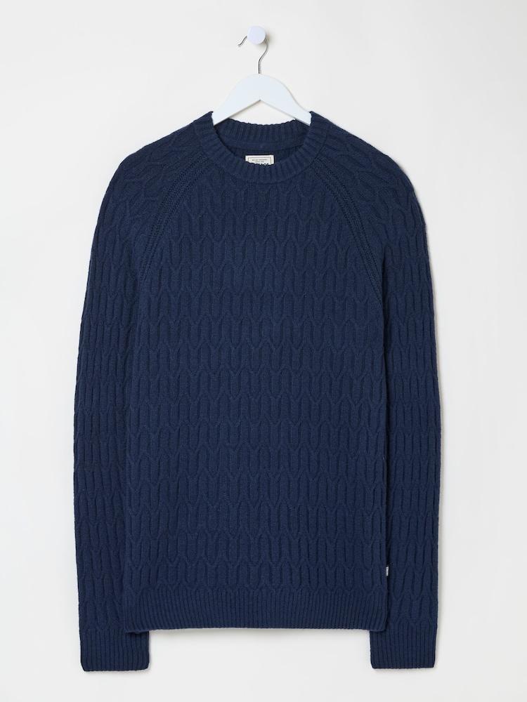 fat face Navy Hinton Textured Knitted Crew Neck Jumper