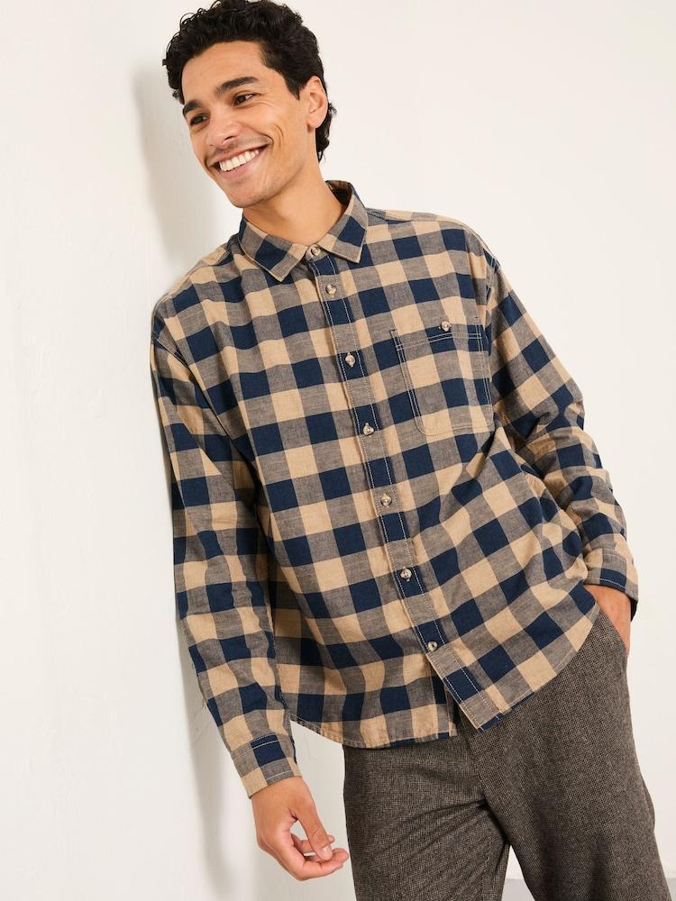 Fat Face Navy Long Sleeve Relaxed Buffalo Check Shirt