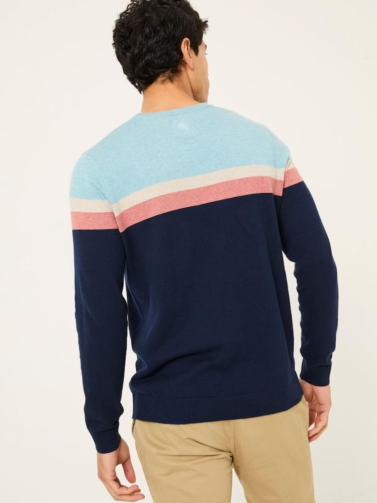 Fat Face Navy Rye Chest Stripe Knitted Crew Neck Jumper