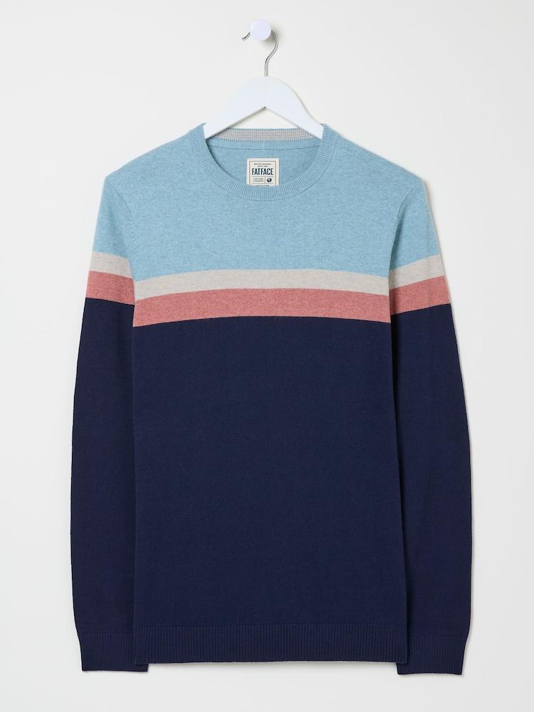 fat face Navy Rye Chest Stripe Knitted Crew Neck Jumper