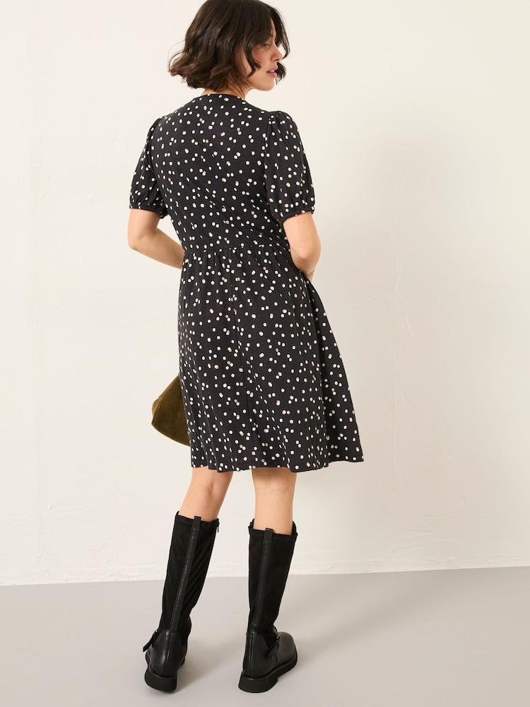 Fat Face Nell Black Polka Dot Regular Jersey Mini Dress