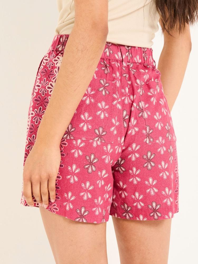 Fat Face Nell Dark Pink Earth Geo Linen Blend Shorts