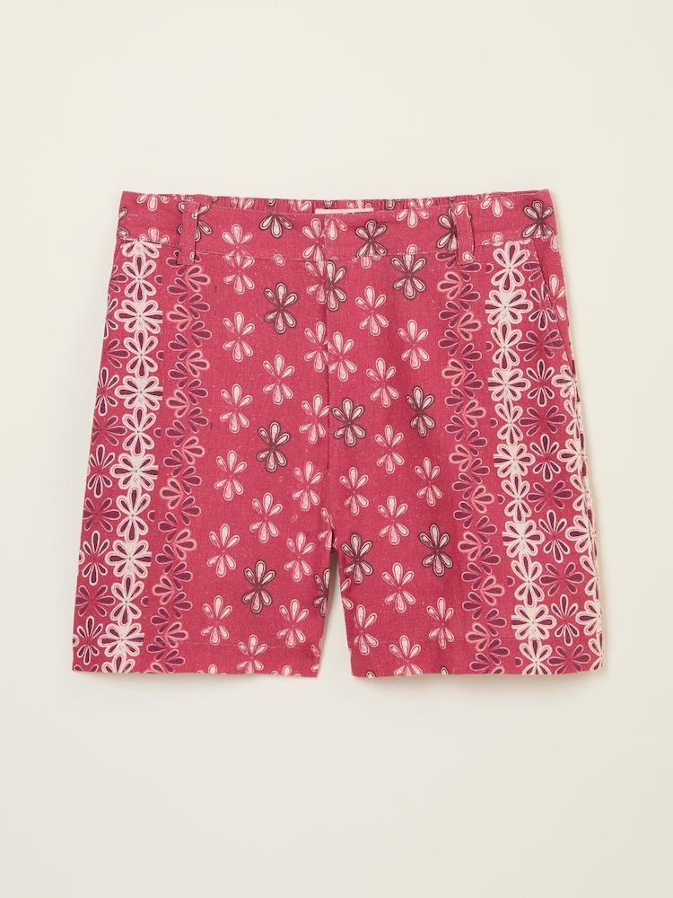 fat face Nell Dark Pink Earth Geo Linen Blend Shorts
