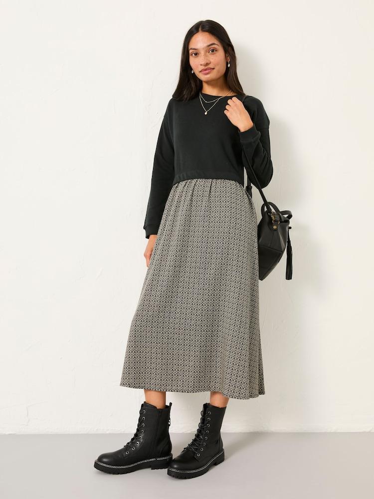 Fat Face Nia Dark Natural Ikat Geo Regular Midi Dress