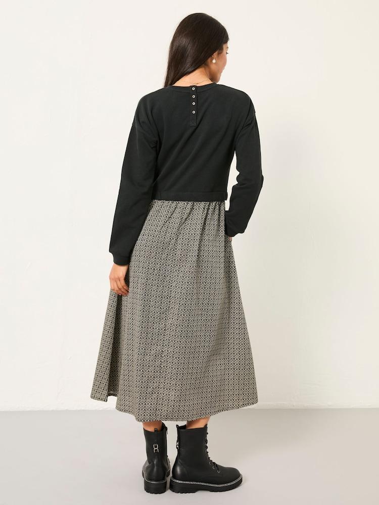 Fat Face Nia Dark Natural Ikat Geo Regular Midi Dress