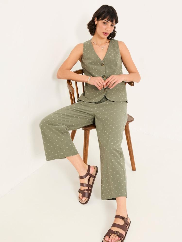 Fat Face Nina Light Green Embroidered Cropped Trousers