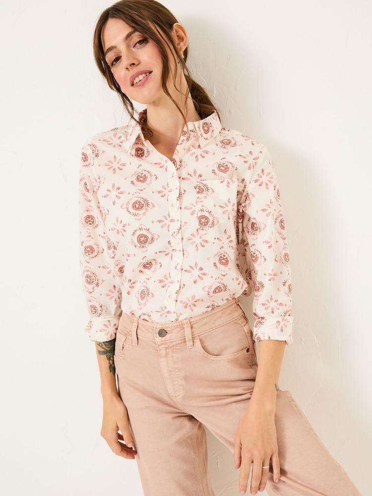 Fat Face Olivia Multi Tile Patch Geo 100% Cotton Long Sleeve Shirt