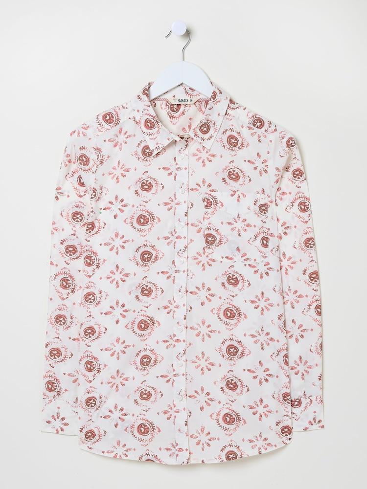 fat face Olivia Multi Tile Patch Geo 100% Cotton Long Sleeve Shirt