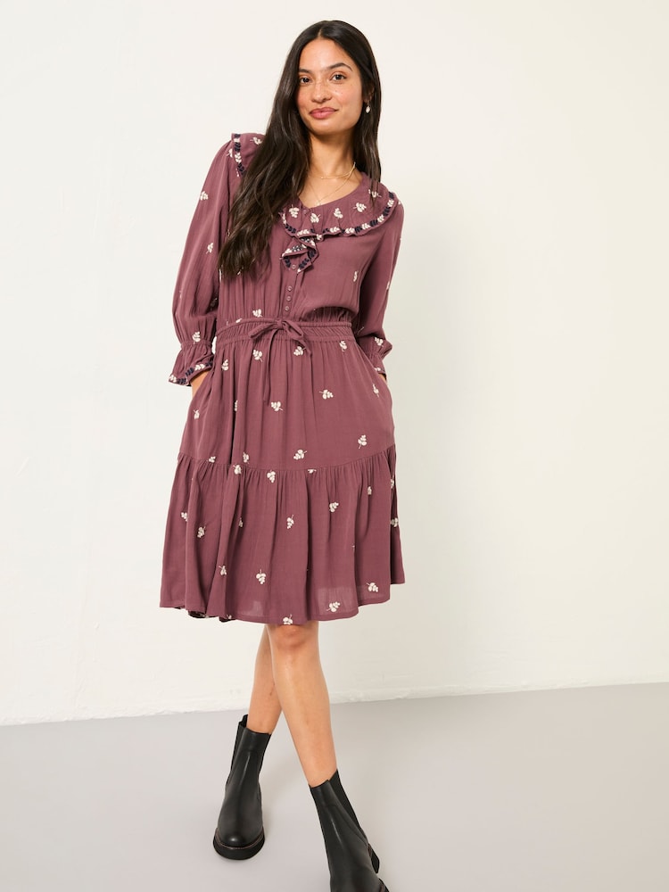 Fat Face Orla Dusky Purple Petite Embroidered Dress