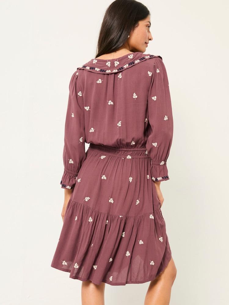 Fat Face Orla Dusky Purple Petite Embroidered Dress