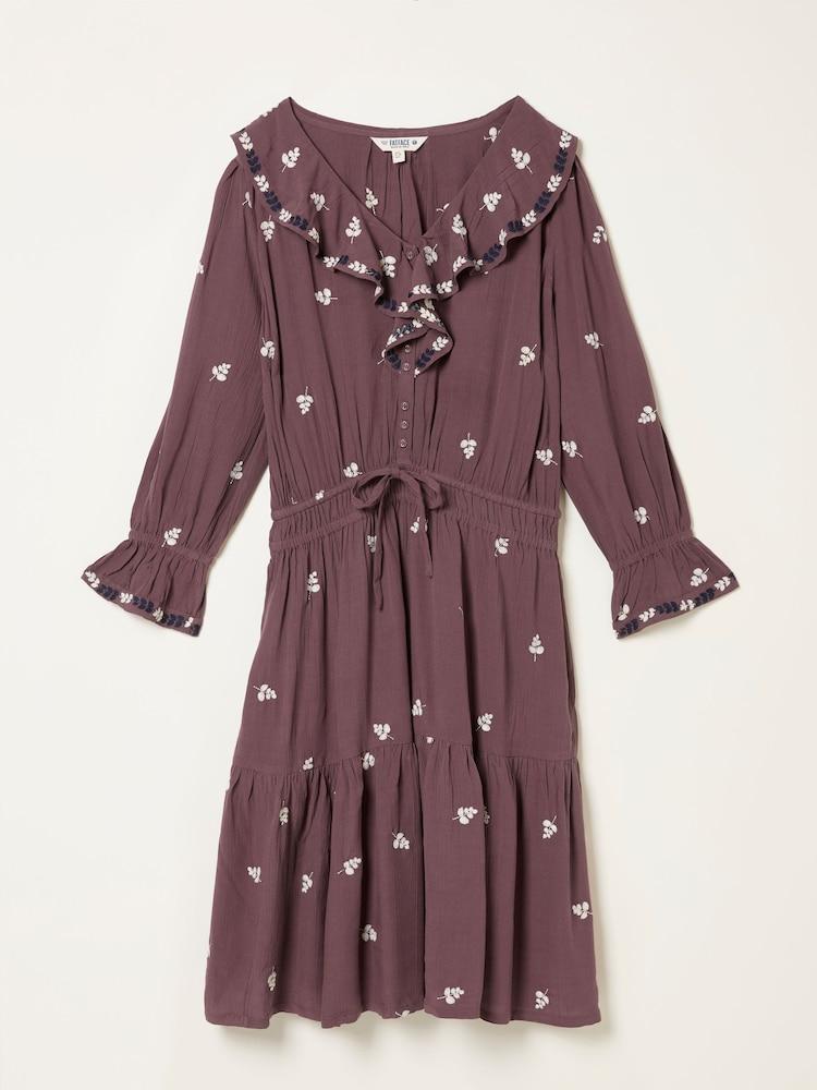 fat face Orla Dusky Purple Petite Embroidered Dress