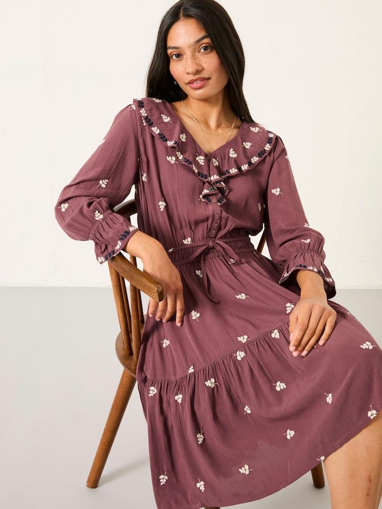 Fat Face Orla Dusky Purple Regular Embroidered Dress