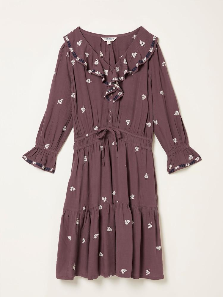 fat face Orla Dusky Purple Regular Embroidered Dress