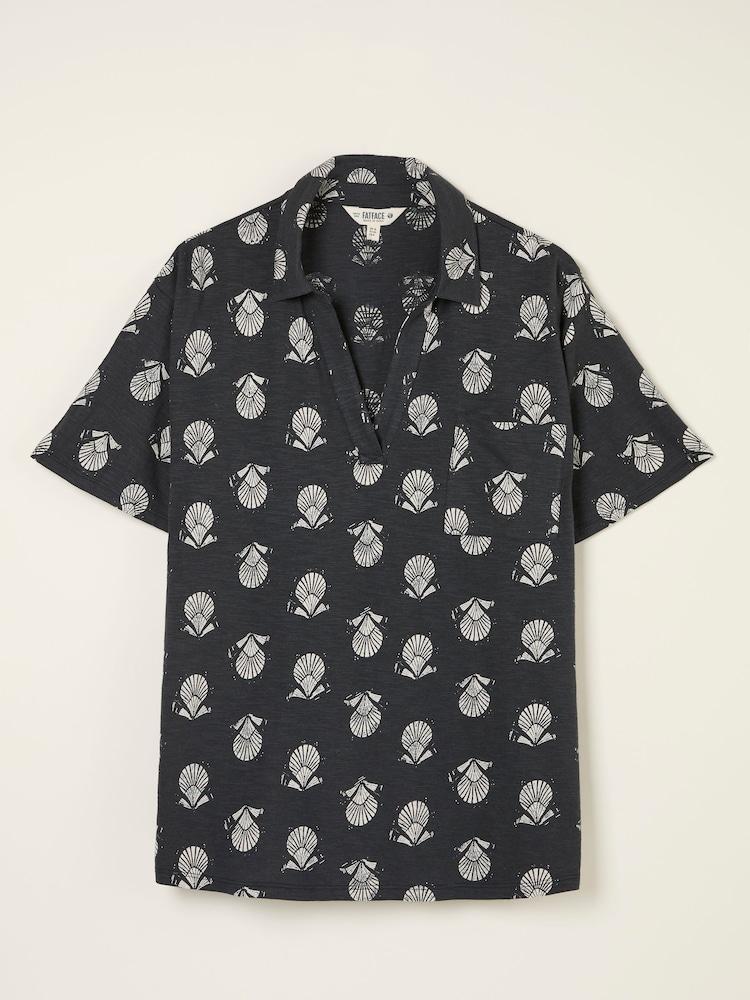 fat face Paige Black Lino Shells Short Sleeve Jersey Shirt