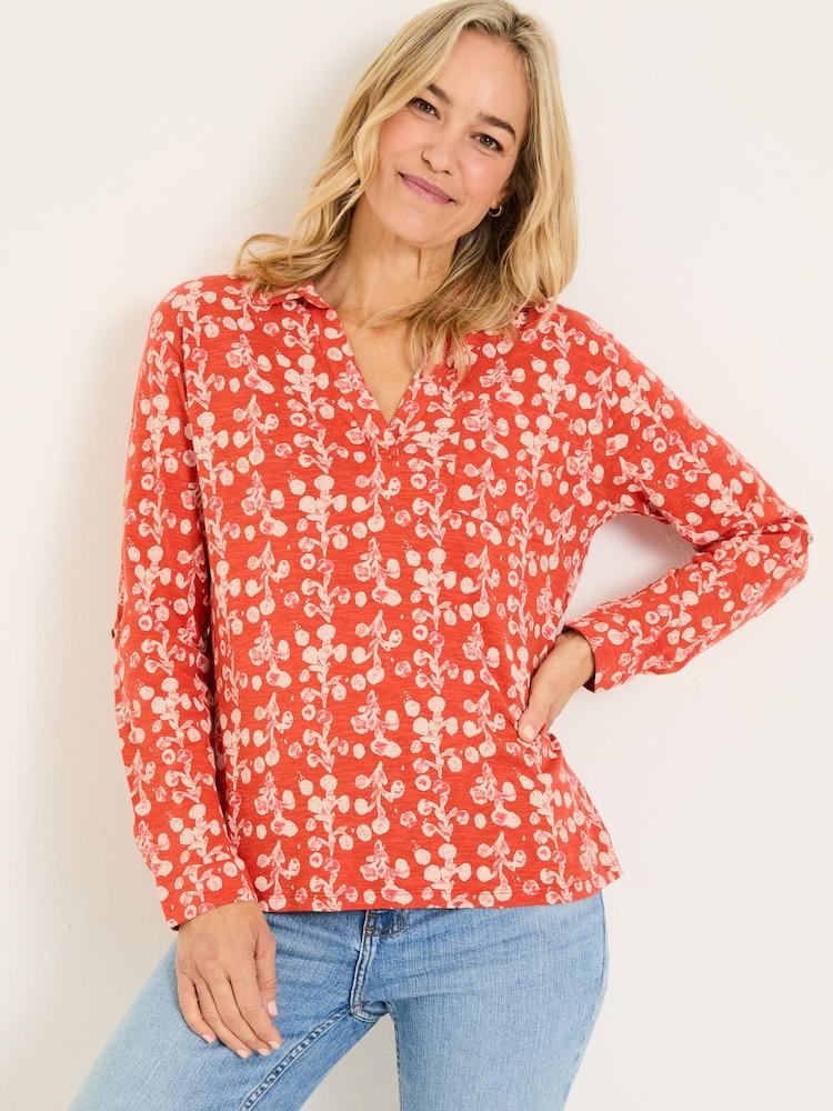 Fat Face Paige Burnt Orange Painted Bloom Jersey Shirt