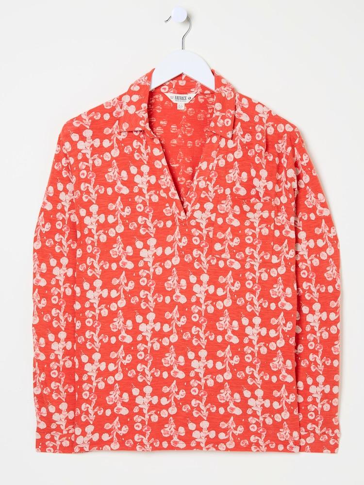 fat face Paige Burnt Orange Painted Bloom Jersey Shirt
