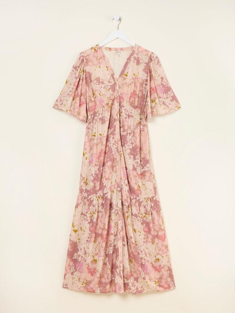 fat face Paige Pink Layered Floral Embroidered Midi Dress