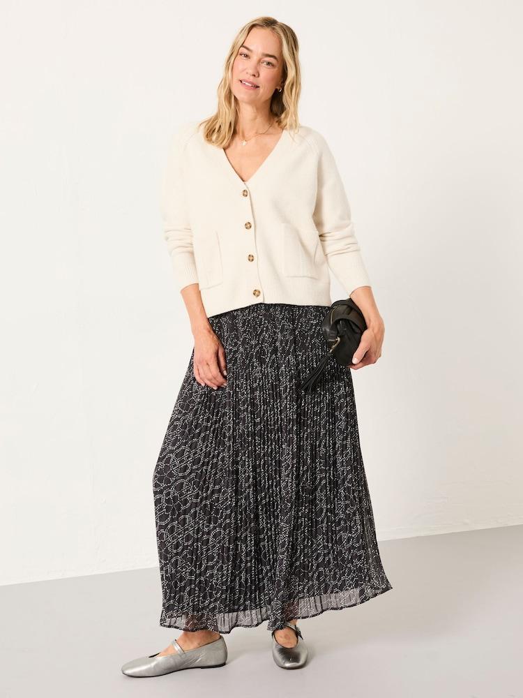 Fat Face Paignton Graphite Grey Texture Floral Midi Skirt