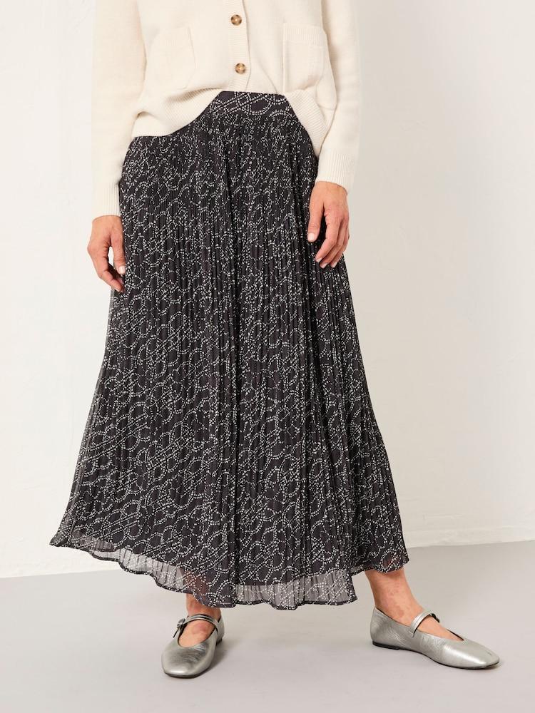 Fat Face Paignton Graphite Grey Texture Floral Midi Skirt
