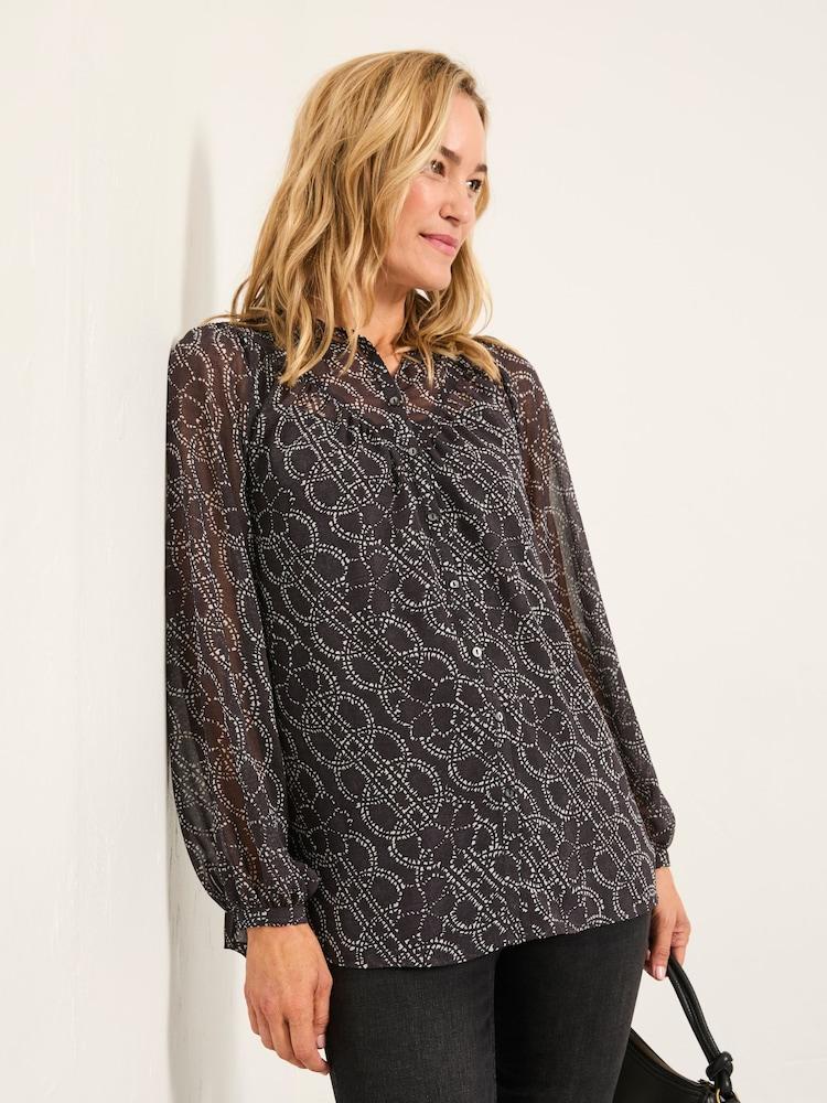 Fat Face Pamala Graphite Grey Texture Floral Blouse