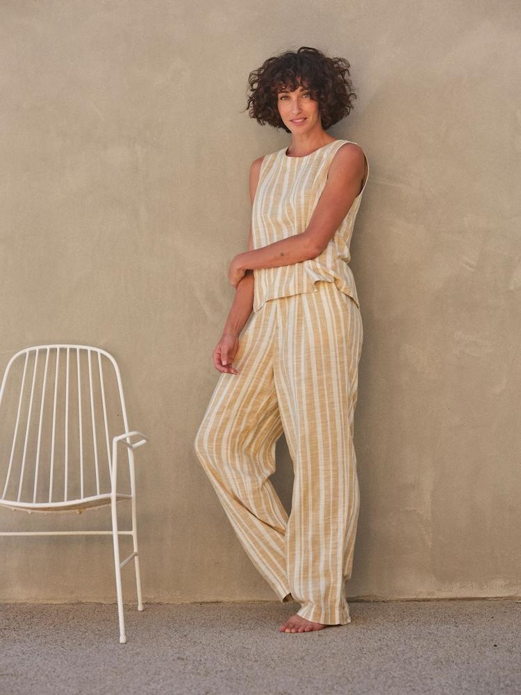 Fat Face Pendeen Natural Linen Blend Stripe Trousers
