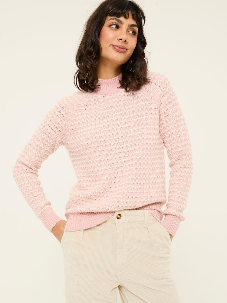 Fat Face Pink Candy Stripe Knitted Crew Neck Jumper