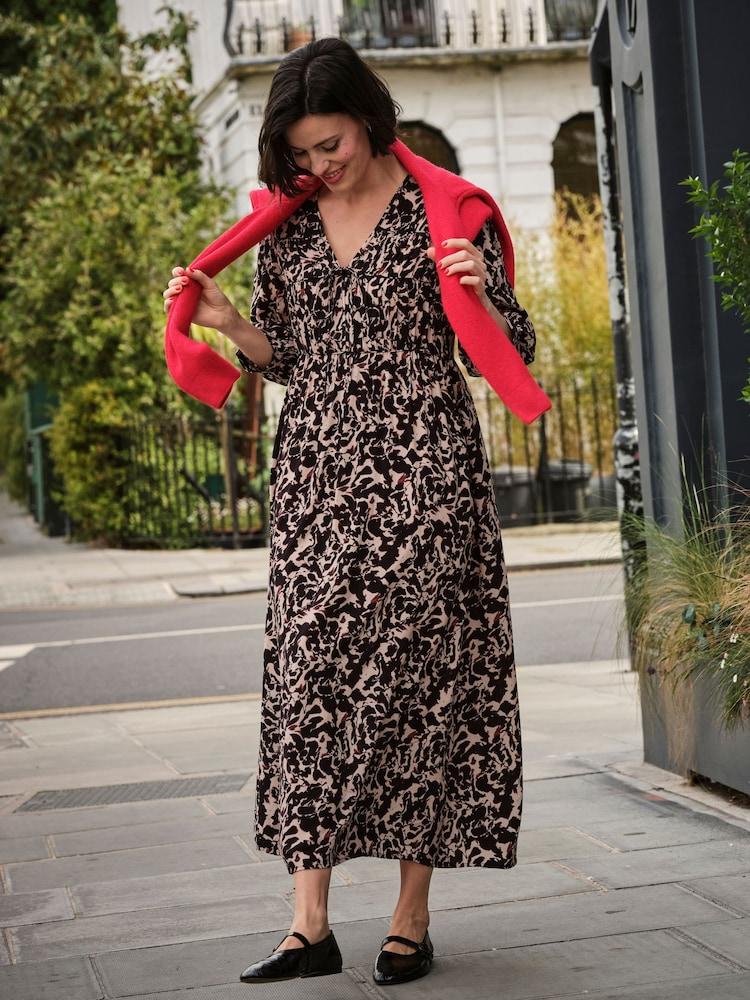 Fat Face Pippin Black Animal Swirl Regular Midi Dress