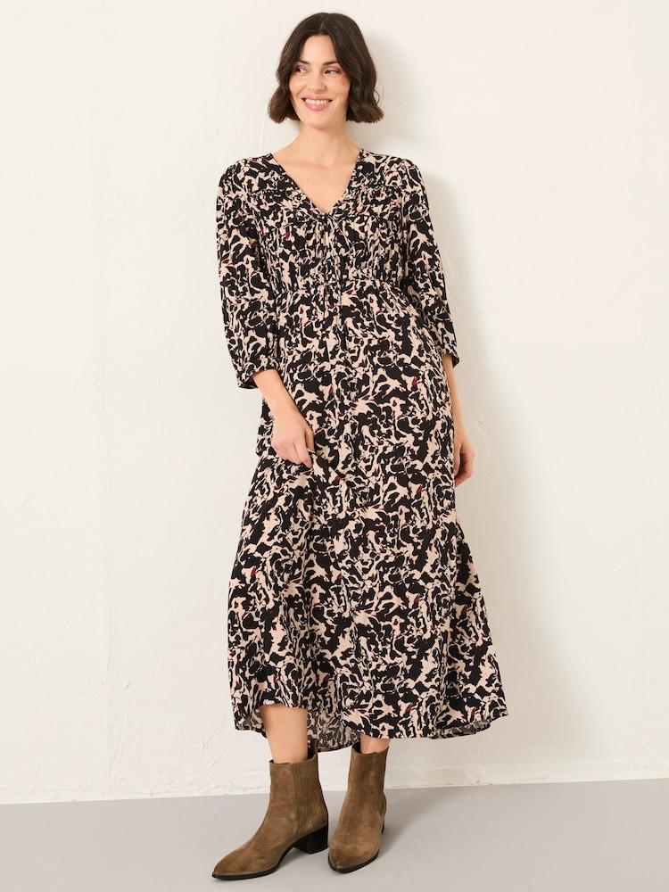 Fat Face Pippin Black Animal Swirl Regular Midi Dress