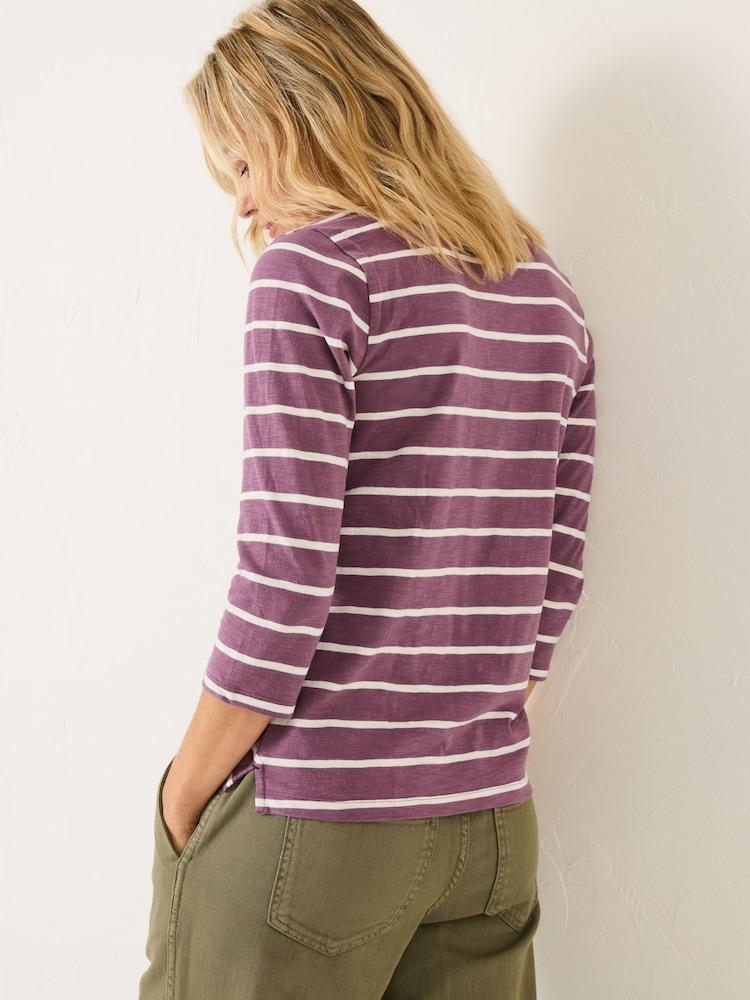 Fat Face Porter Dusky Purple Stripe 100% Cotton T-Shirt