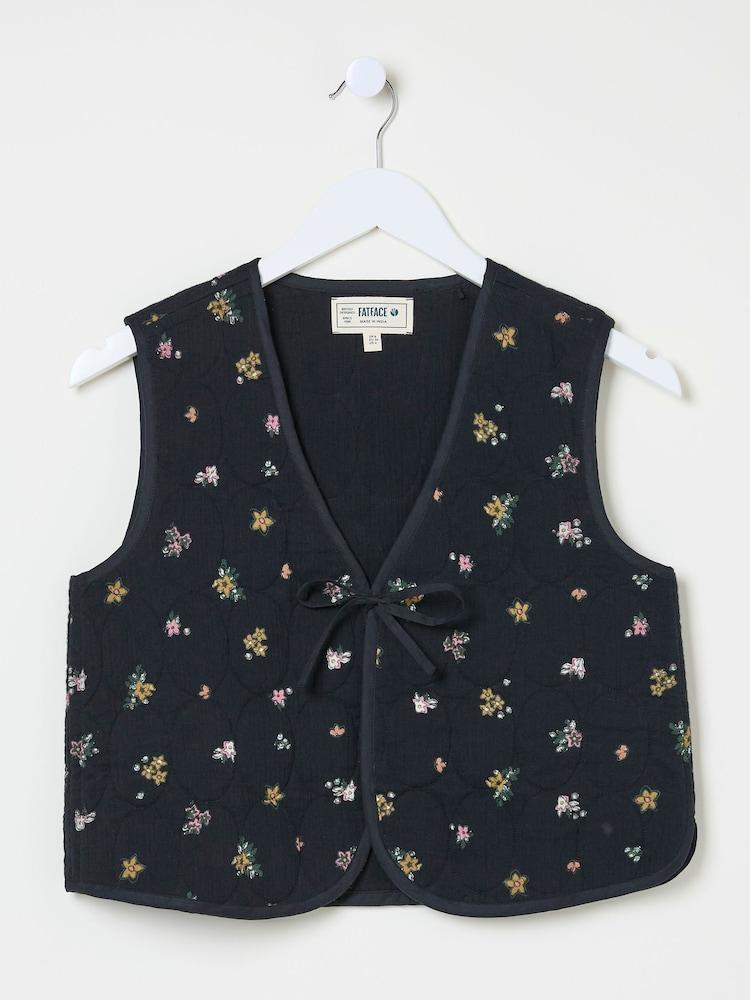 fat face Quinn Black Ditsy Paisley Quilted Waistcoat
