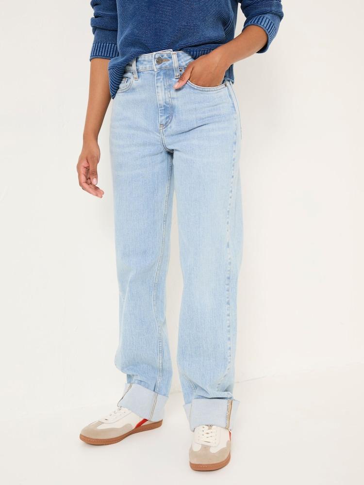 Fat Face Raya Light Blue Denim Wide Leg Turn Up Jeans