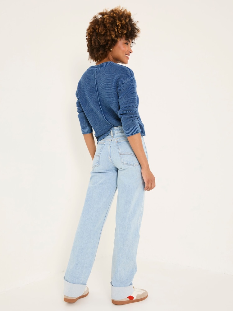 Fat Face Raya Light Blue Denim Wide Leg Turn Up Jeans