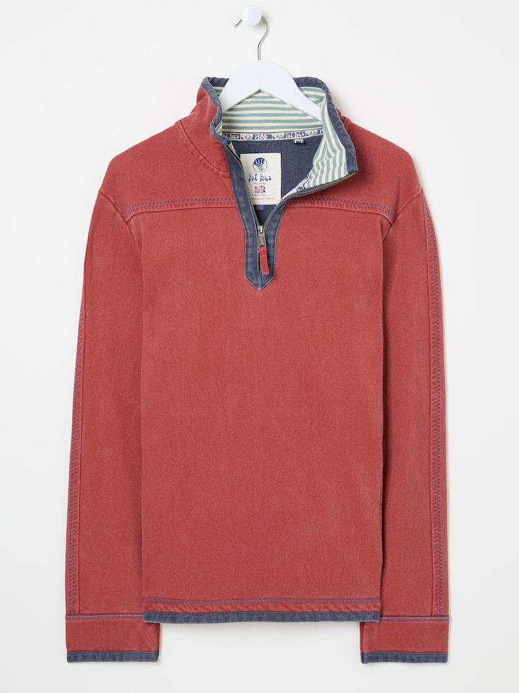 fat face Red 100% Cotton Airlie Panel Quarter Zip Sweat Top