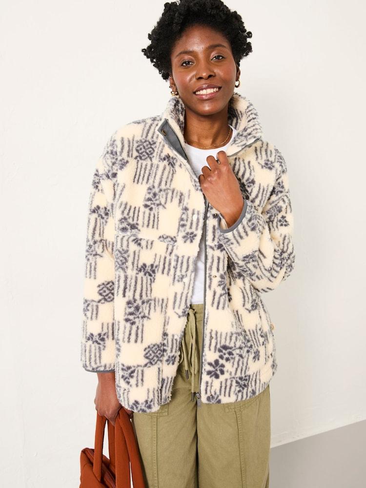 Fat Face Rosie Ivory Papercut Floral Zip Through Fleece