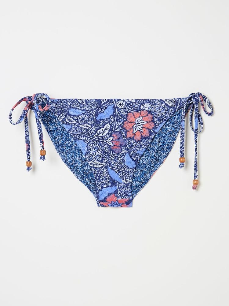 fat face Rue Dark Blue Tie Side Detail Floral Bikini Bottoms